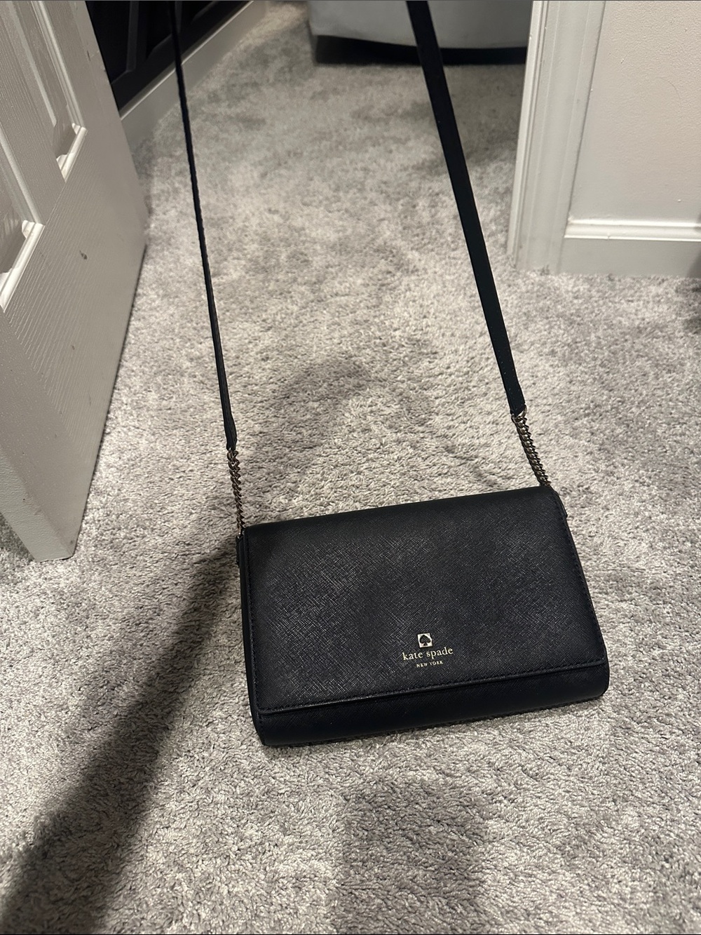 kate spade Black Saffiano Leather Crossbody with Gold-Tone Logo
